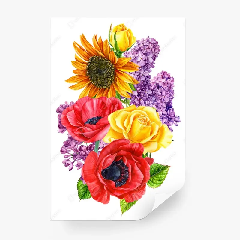 Fototapete buntes aquarell-blumenbouquet