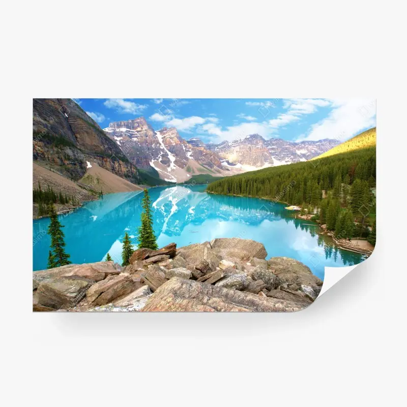 Fototapete türkisblauer bergsee mit kiefernwald