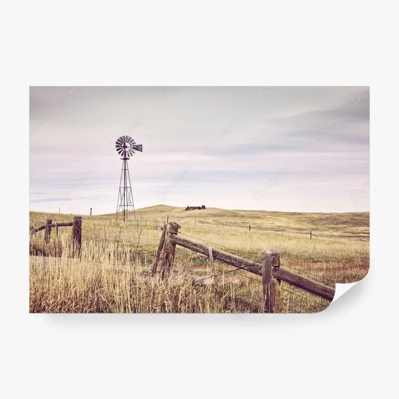 Fototapete ruhige prärie mit windmühle