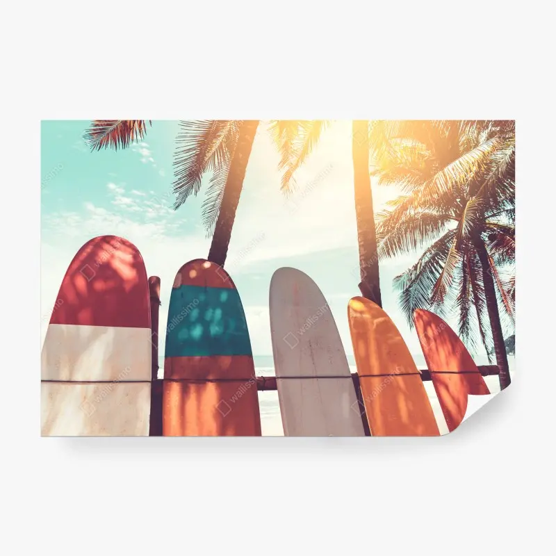 Fototapete surfboards und palmen am strand