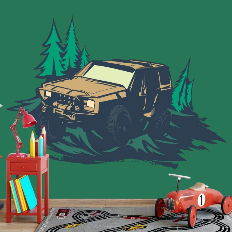 Fototapete geländewagen im wald