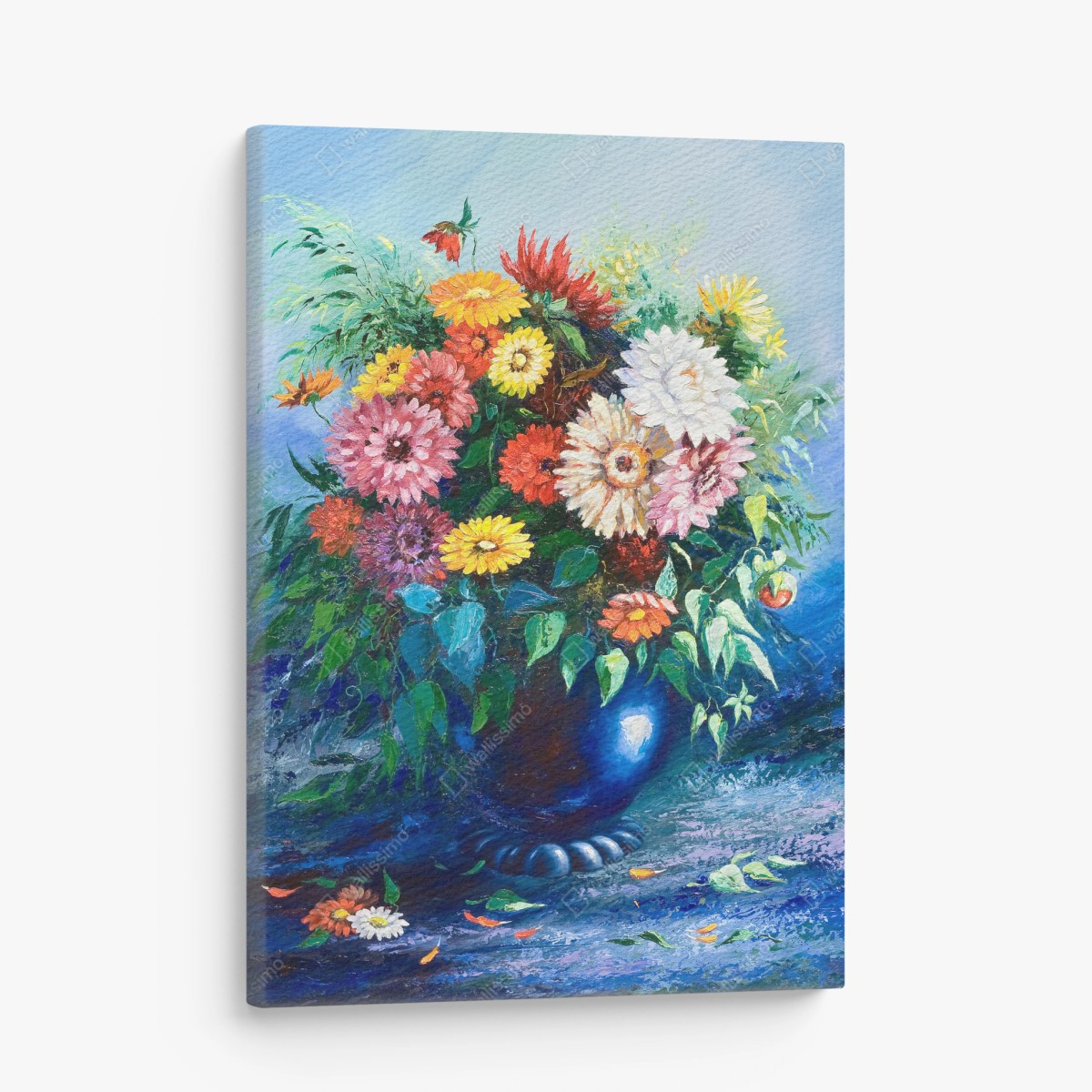 Leinwandbild lebendiger wildblumenstrauß in blauer vase – Wallnifity®