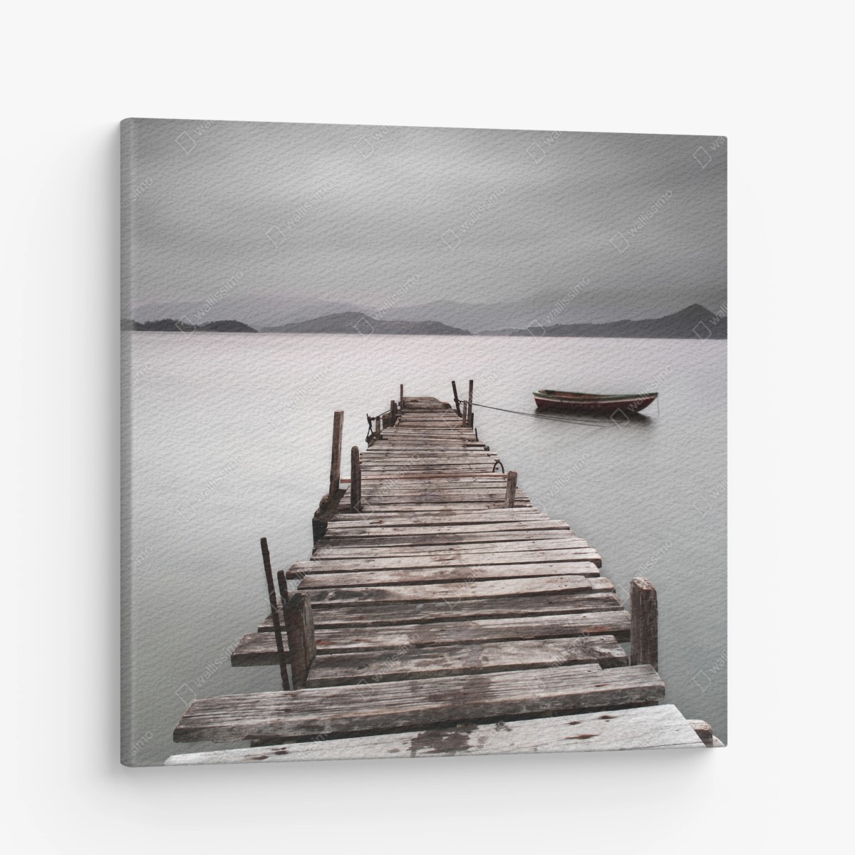 Leinwandbild einsamer steg und boot über ruhigem meer – Wallnifity®