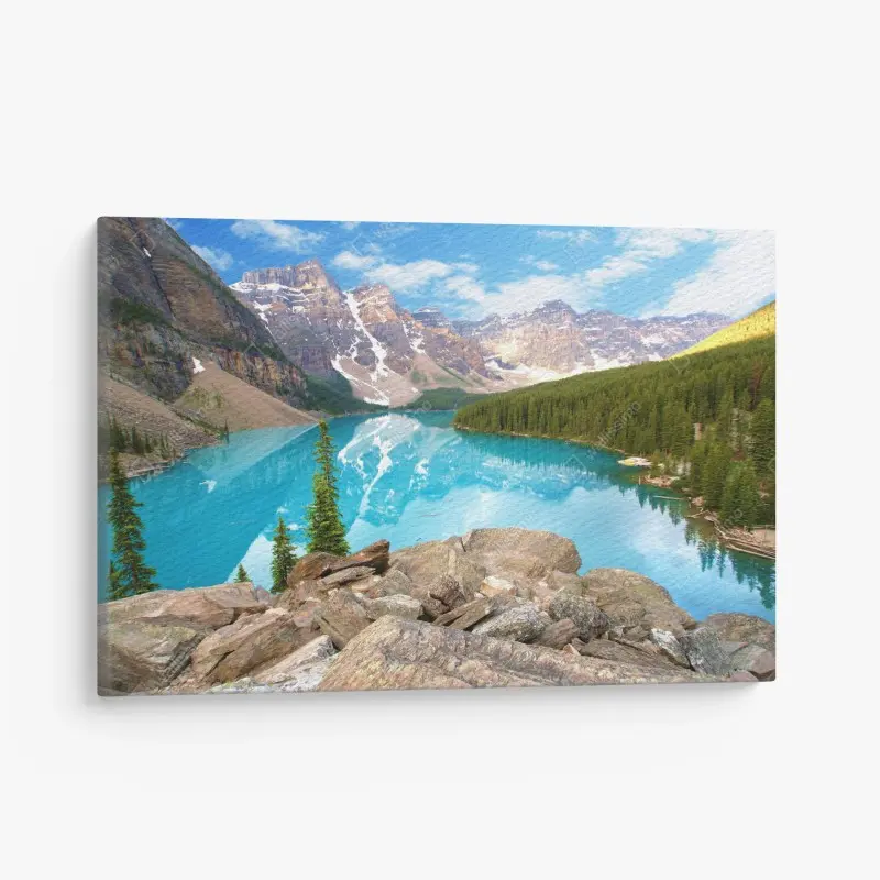 Leinwandbild türkisblauer bergsee mit kiefernwald