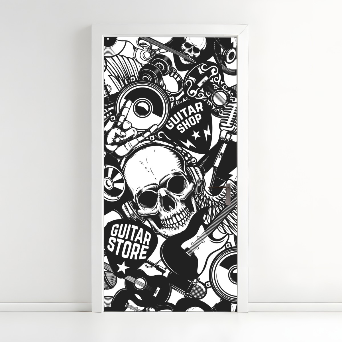 Türaufkleber rock-collage mit schädel und gitarre – Wallnifity®