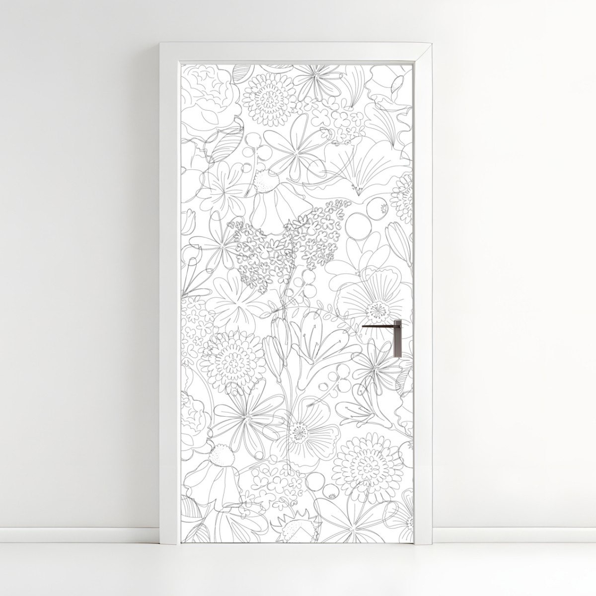Türaufkleber zartes handgezeichnetes blumenlinienmuster – Wallnifity®