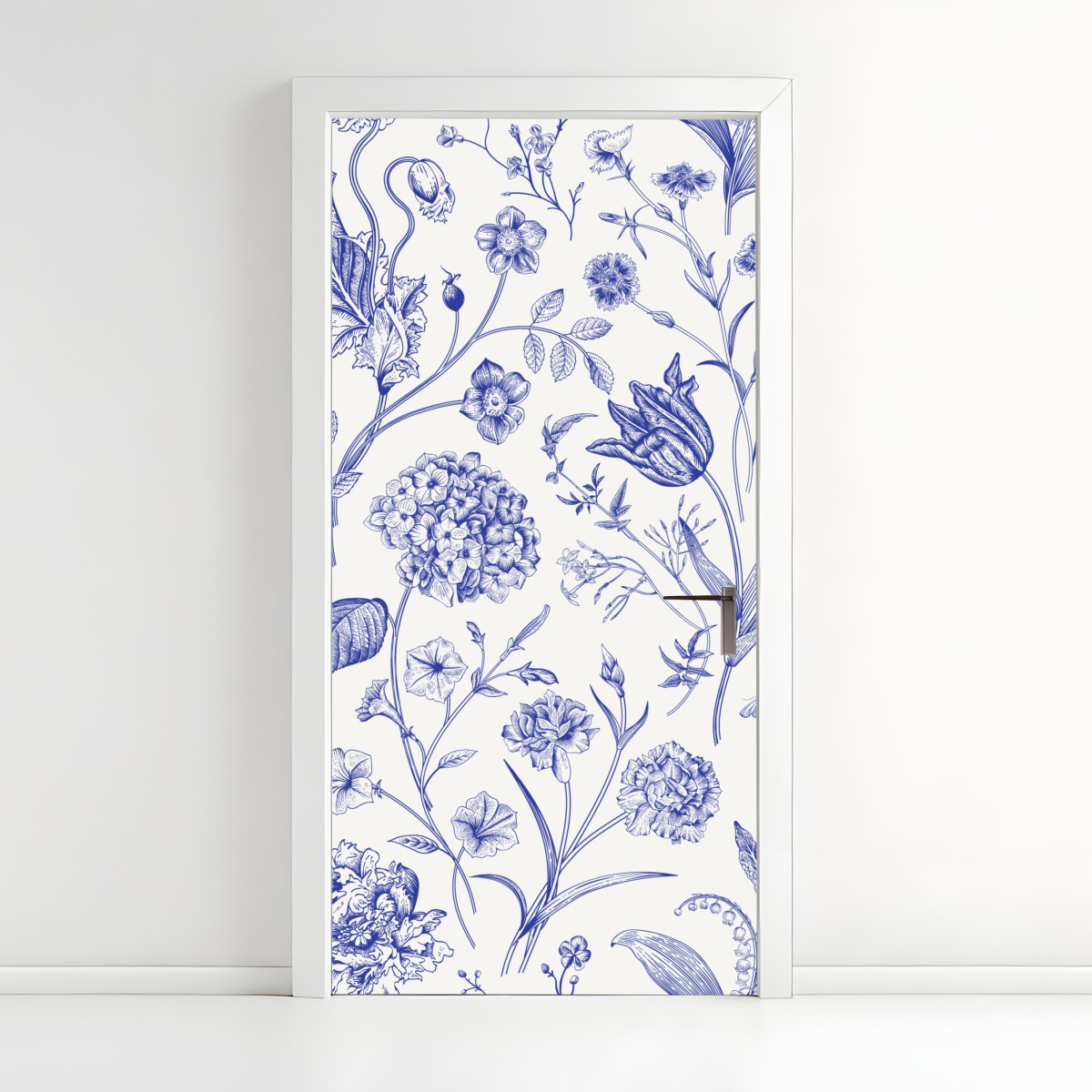 Türaufkleber klassisches blaues toile blumenmuster – Wallnifity®