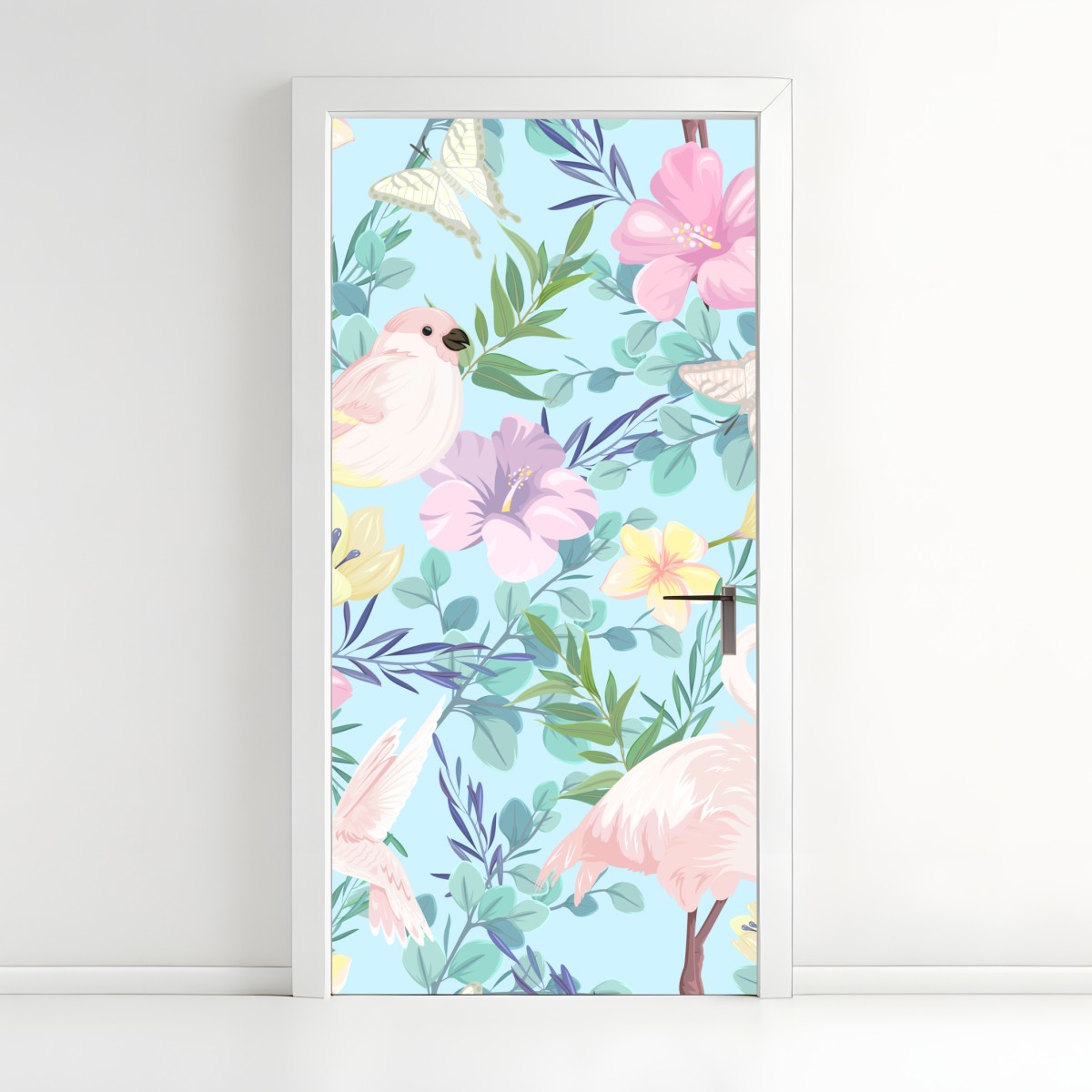 Türaufkleber pastell tropisches vögel- und blumenmuster – Wallnifity®