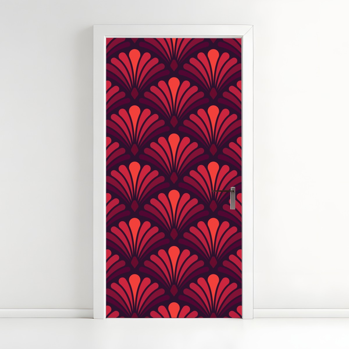 Türaufkleber geometrisches art-déco fächermuster in warmen rot- und violetttönen – Wallnifity®