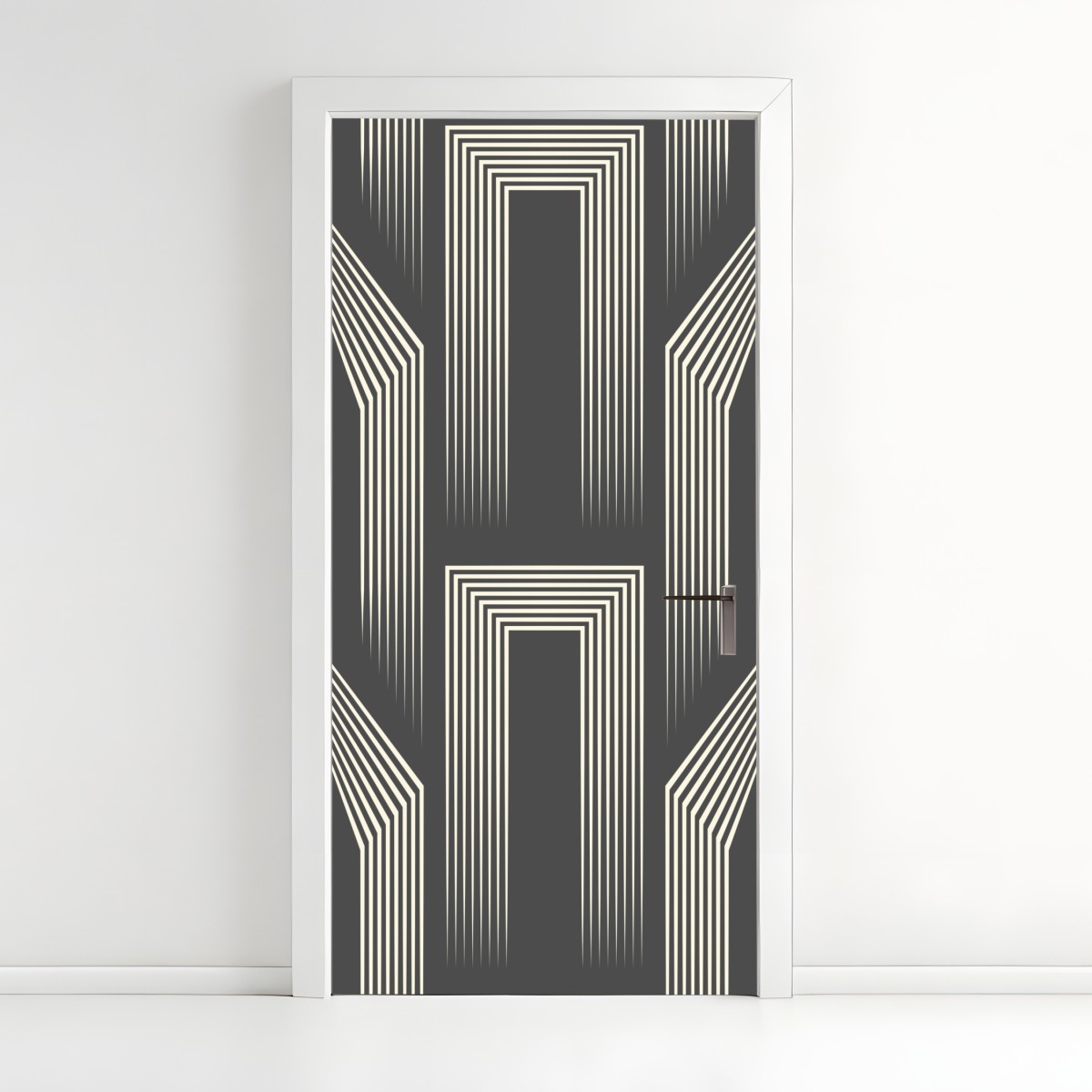 Türaufkleber geometrisches art-deco-muster in grau und beige – Wallnifity®