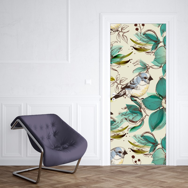 Türaufkleber tropisches kakadu-blumenmuster – Wallnifity®