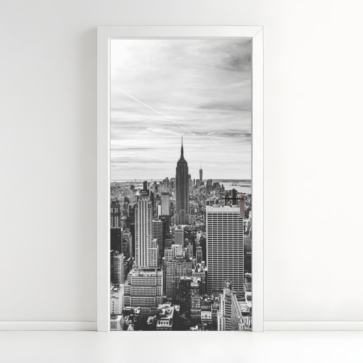 Türaufkleber panorama von New York in graustufen – Wallnifity®