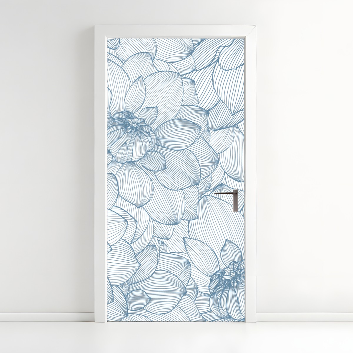Türaufkleber zartes blaues blumenlinienmuster – Wallnifity®