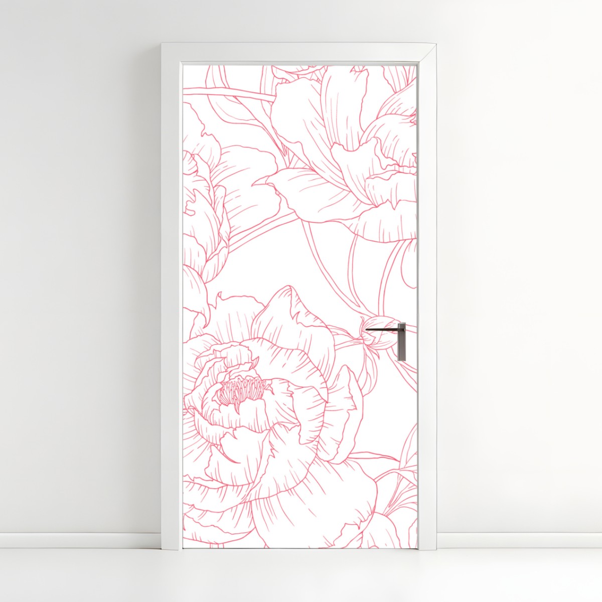 Türaufkleber zartes rosa paeonien-line-art-muster – Wallnifity®