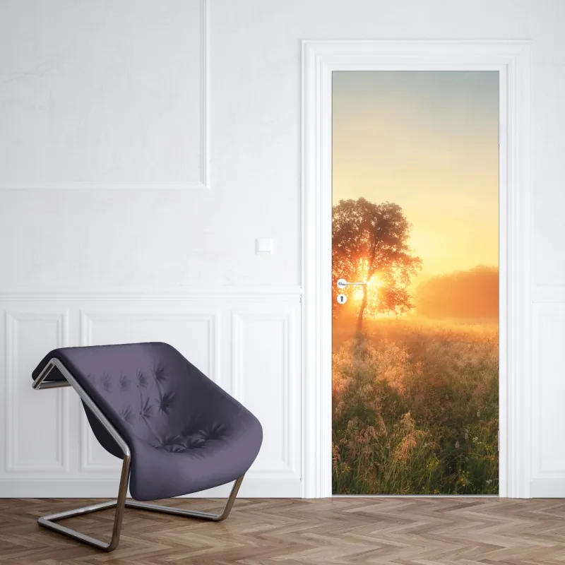 Türaufkleber leuchtende gelbe sonnenblumen in nahaufnahme – Wallnifity®