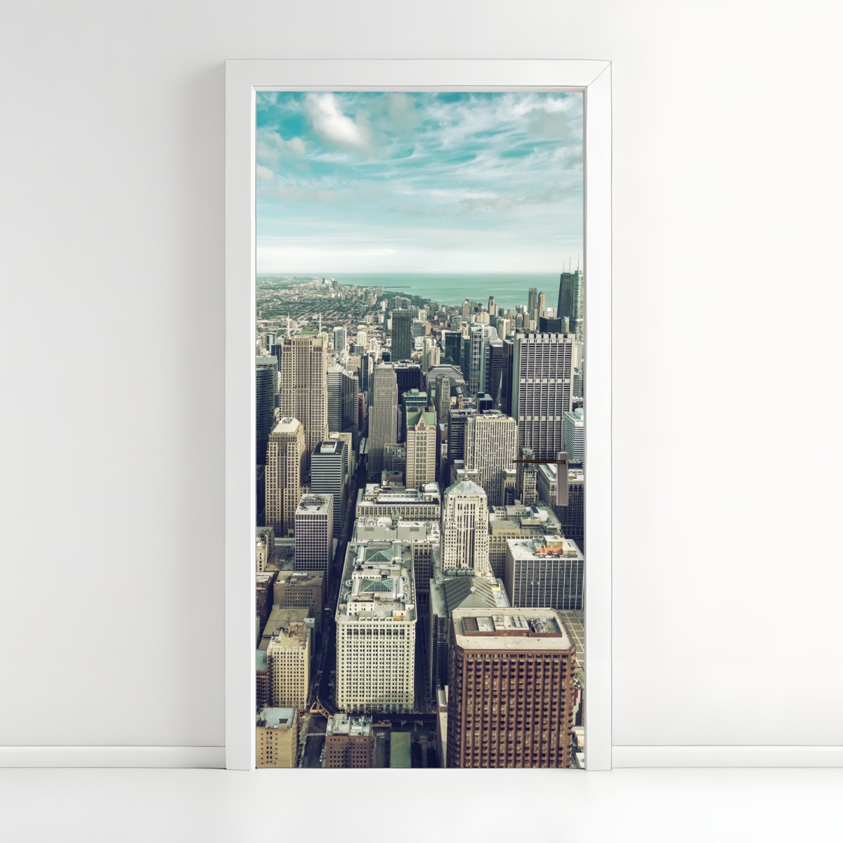 Türaufkleber Chicago luftaufnahme skyline in türkis vintage-tönen – Wallnifity®