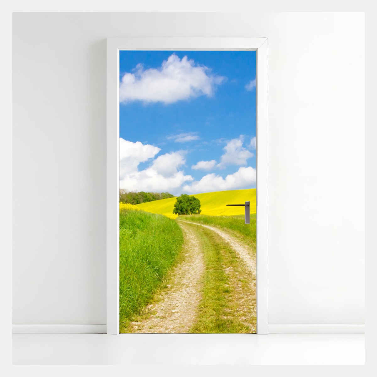 Türaufkleber sonniger landeweg durch gelbe felder – Wallnifity®