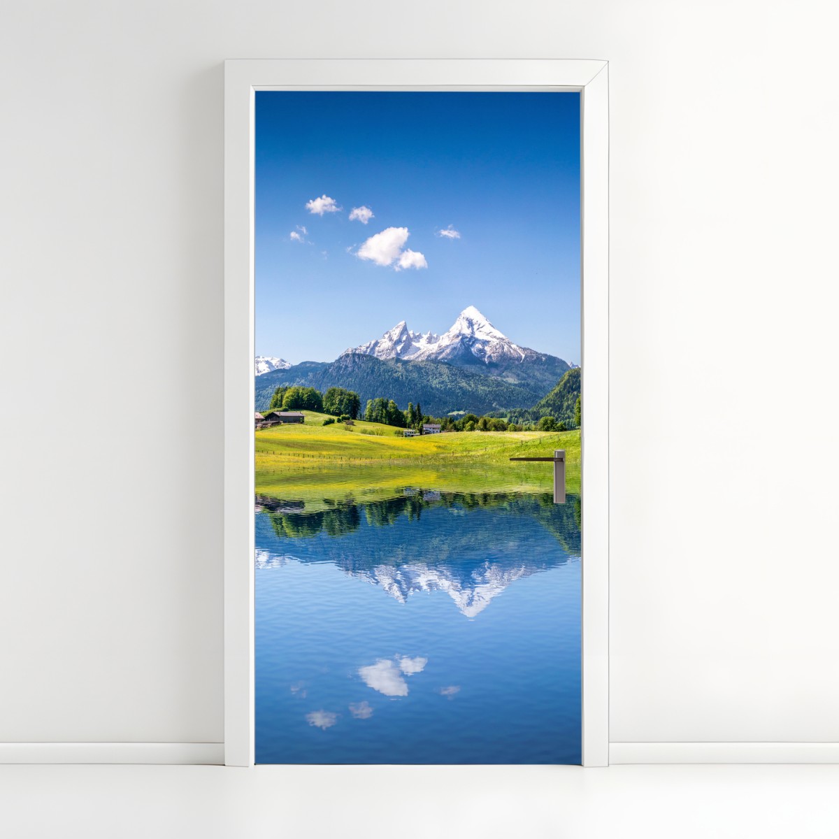 Türaufkleber alpenpanorama mit spiegelung im see – Wallnifity®