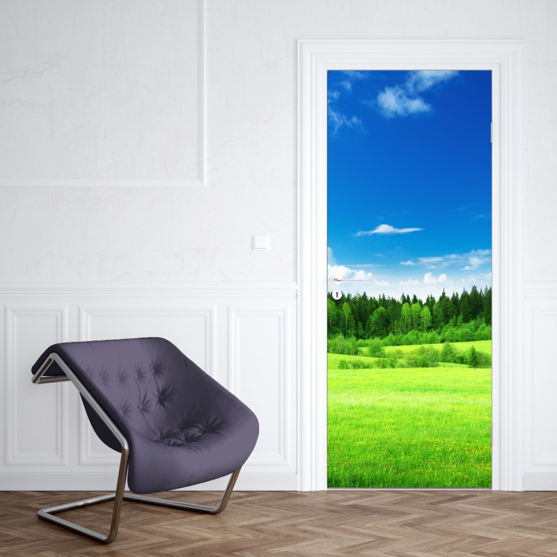 Türaufkleber goldene magnolie auf türkisfarbenem hintergrund – Wallnifity®
