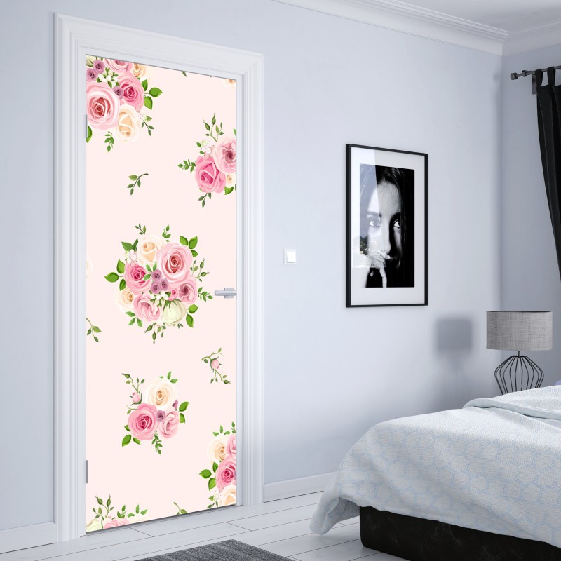Türaufkleber zartes magnolienmuster in sanftem rosa – Wallnifity®