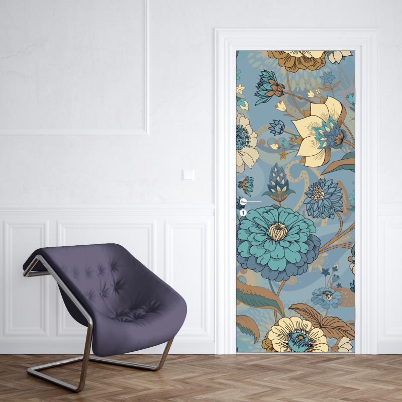Türaufkleber rotes blumenmuster mit beigen mittelpunkten – Wallnifity®