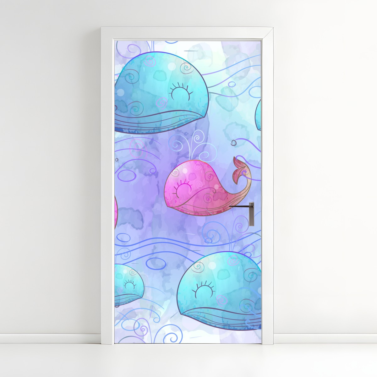 Türaufkleber aquarellwale im pastellmuster fürs kinderzimmer – Wallnifity®