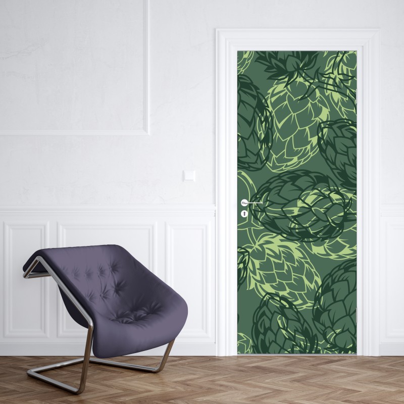 Türaufkleber rosa papagei und chrysantheme - botanisches motiv – Wallnifity®