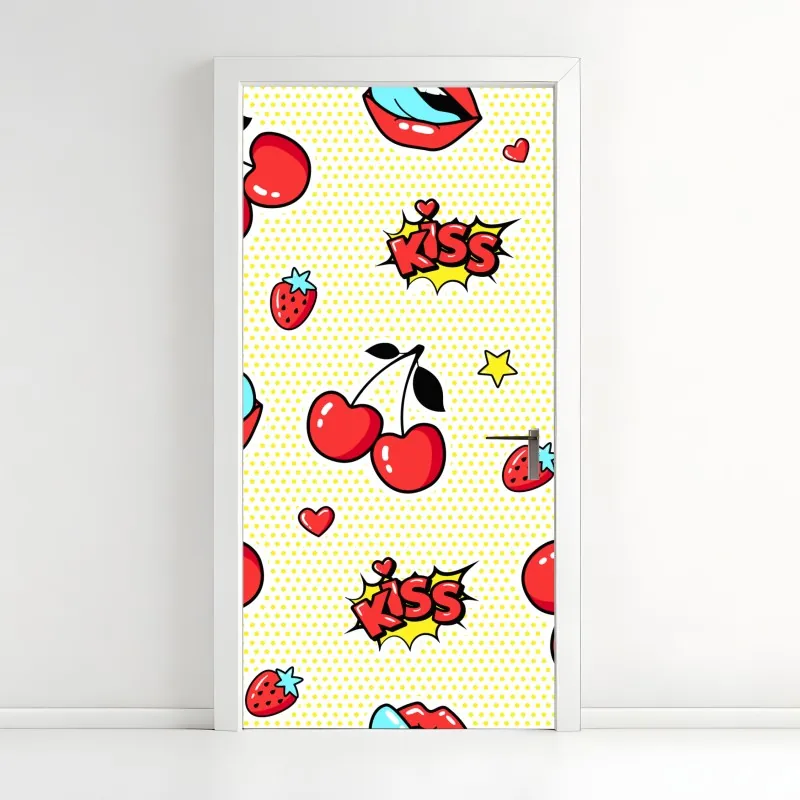 Türaufkleber rosa papagei und chrysantheme - botanisches motiv – Wallnifity®