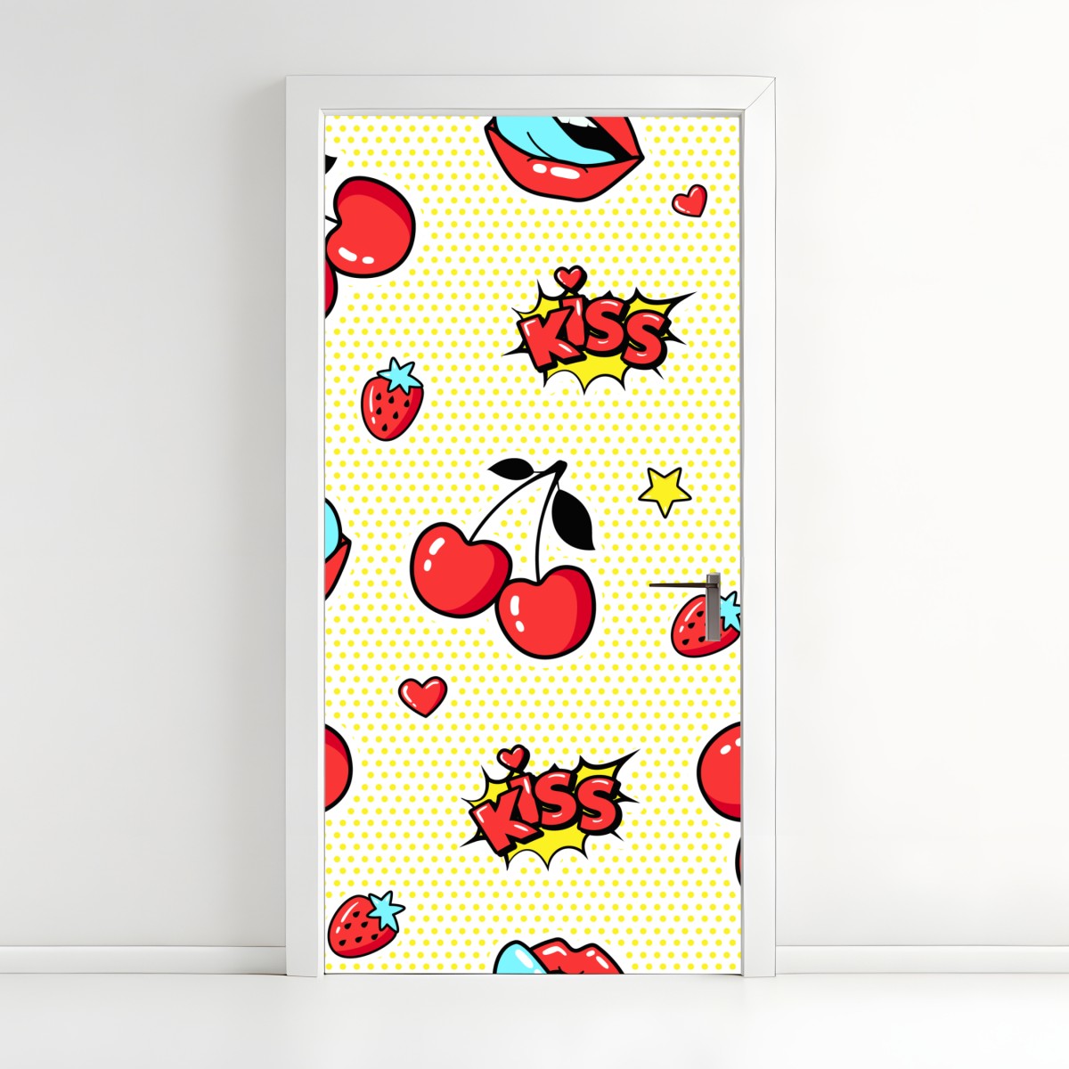Türaufkleber verspieltes pop-art kirschen-kuss muster – Wallnifity®