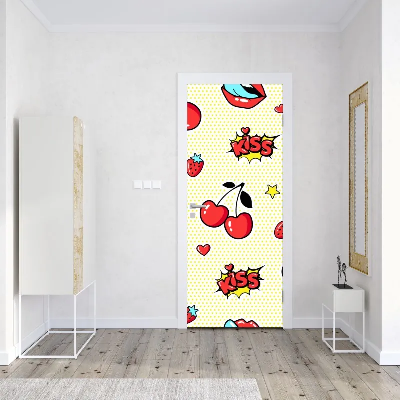 Türaufkleber rosa papagei und chrysantheme - botanisches motiv – Wallnifity®