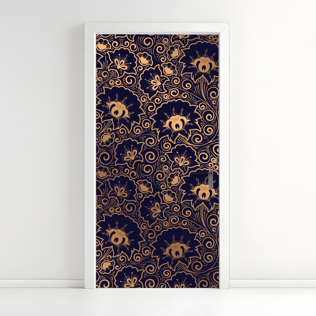 Türaufkleber luxuriöses goldenes blumenmuster auf dunklem hintergrund – Wallnifity®