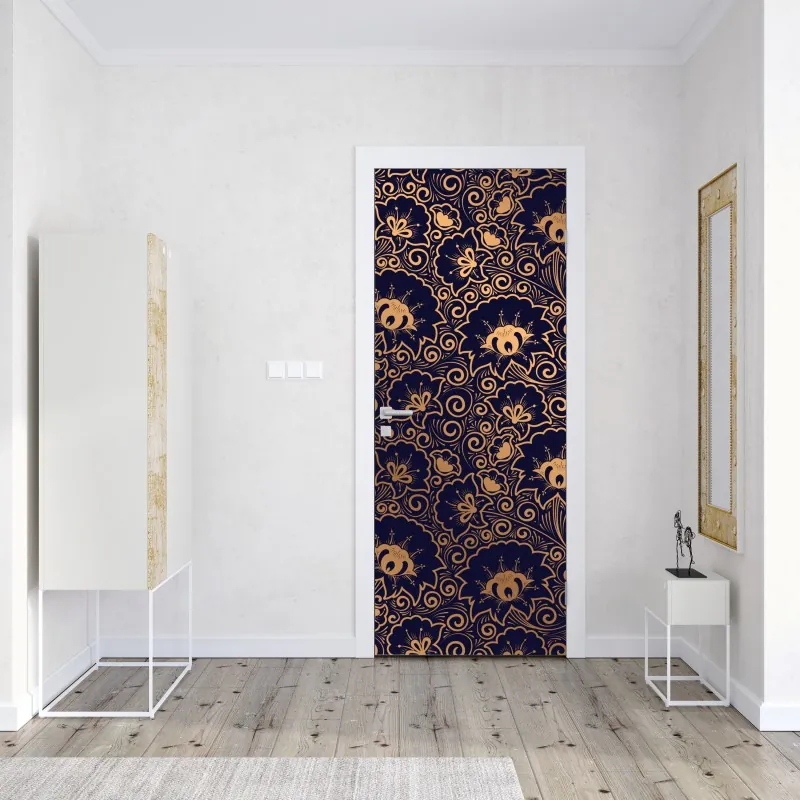 Türaufkleber elegantes goldenes geometrisches blattmuster – Wallnifity®
