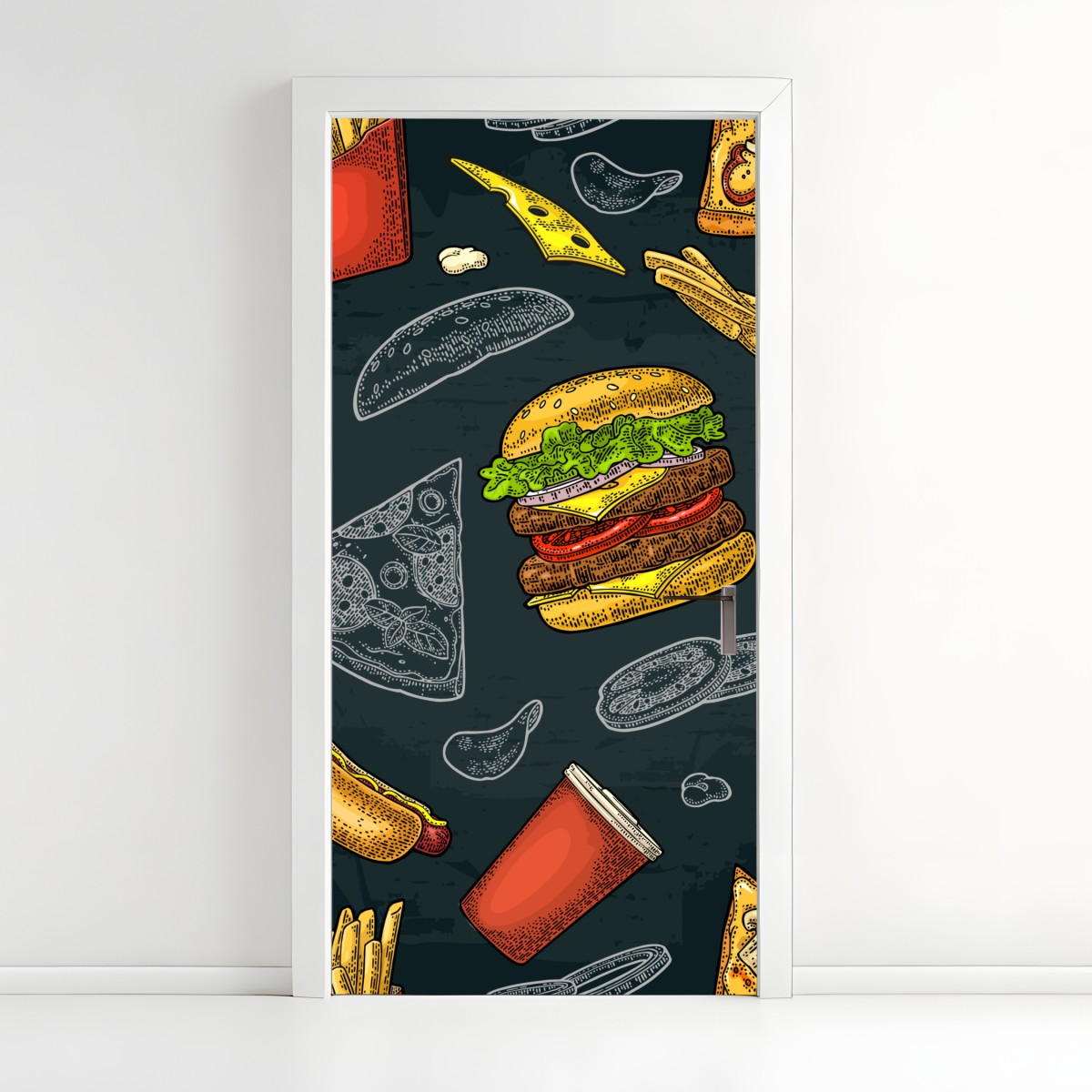 Türaufkleber vintage fast-food muster – Wallnifity®