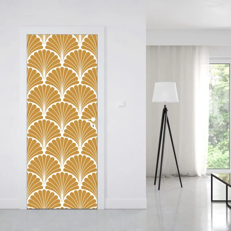 Türaufkleber türkiswellenmuster mit goldlinien – Wallnifity®