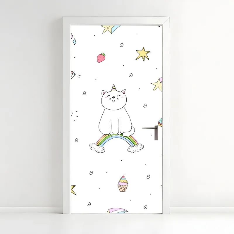 Türaufkleber mann mit regenbogen reitet geometrischen vogel – Wallnifity®