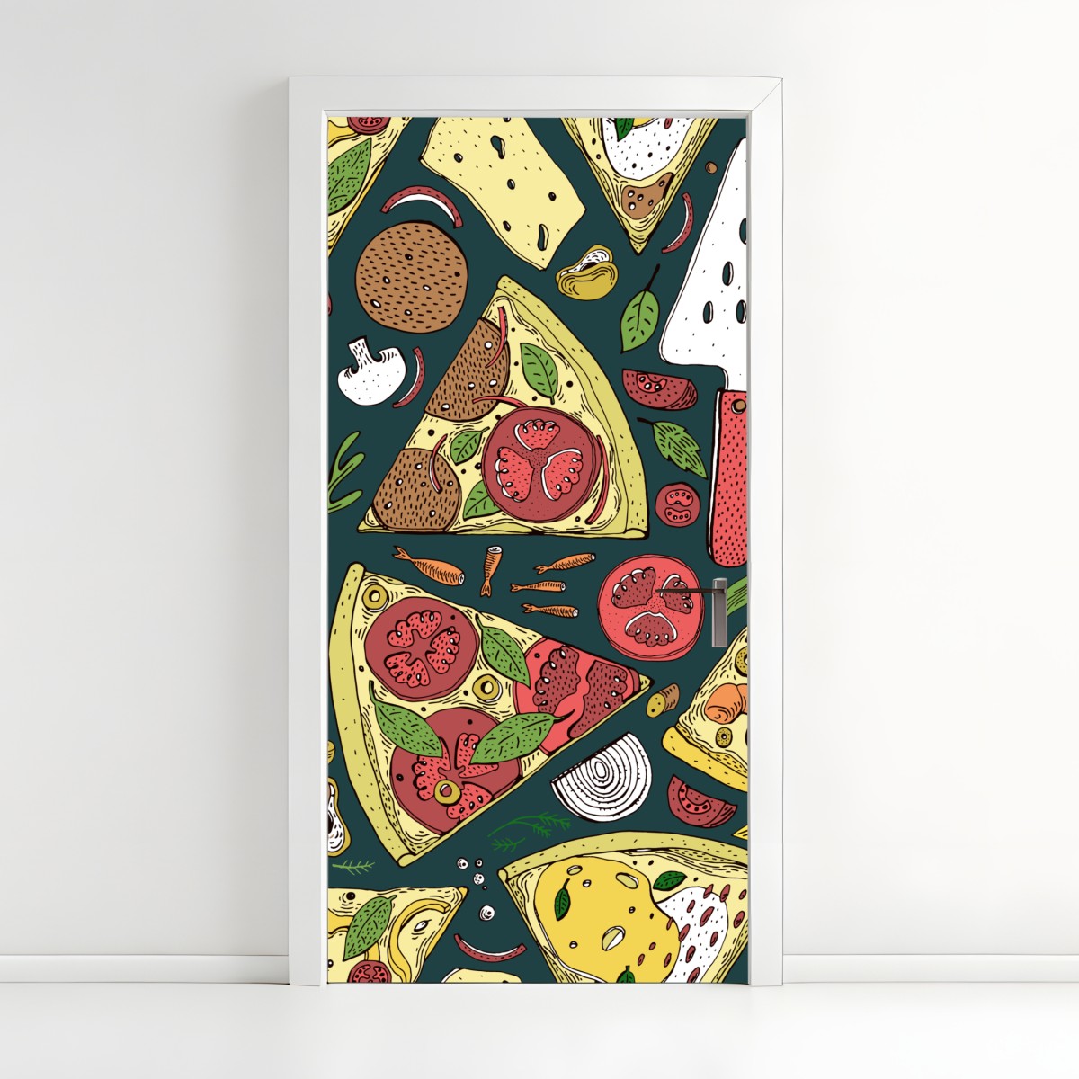 Türaufkleber buntes muster mit pizzastücken – Wallnifity®