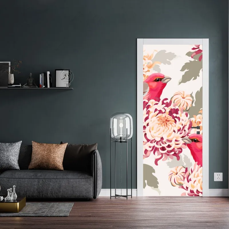Türaufkleber goldene magnolie auf türkisfarbenem hintergrund – Wallnifity®