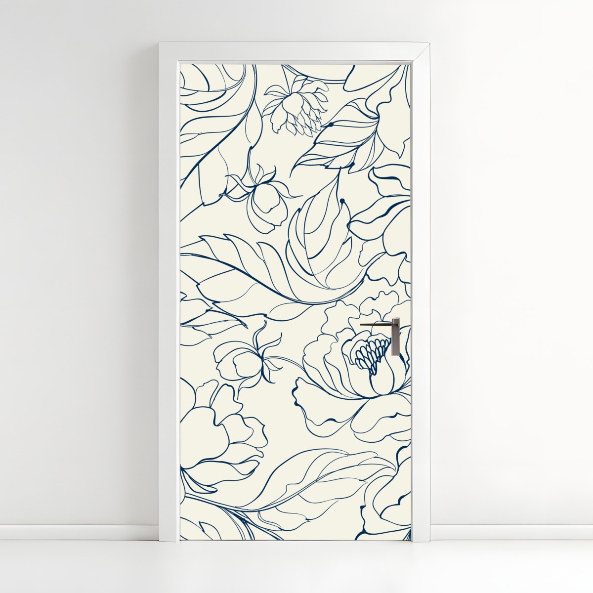 Türaufkleber handgezeichnetes marineblaues blumenmuster auf creme – Wallnifity®