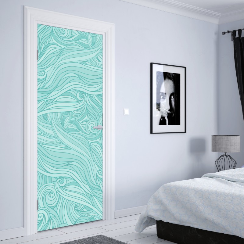 Türaufkleber leuchtende lila-blaue abstrakte 3d-formen – Wallnifity®