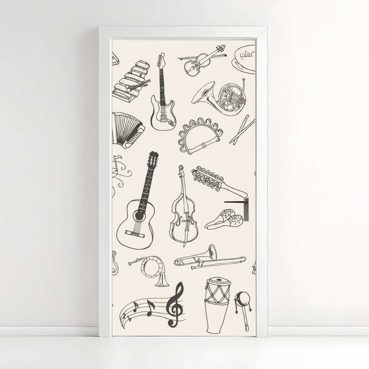 Türaufkleber handgezeichnete musikinstrumente collage – Wallnifity®
