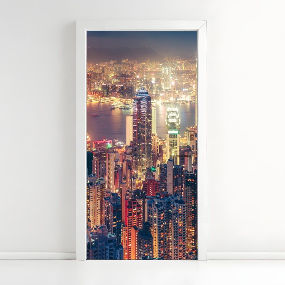 Türaufkleber Hongkong skyline bei nacht vom Victoria Peak – Wallnifity®