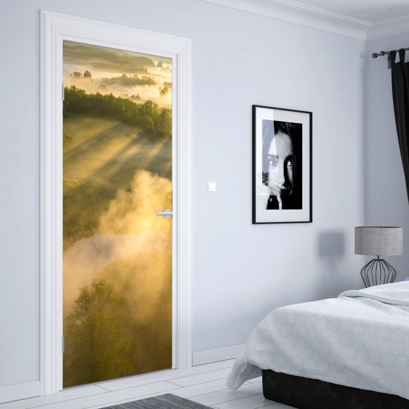 Türaufkleber goldene tropische blätter auf beigem hintergrund – Wallnifity®