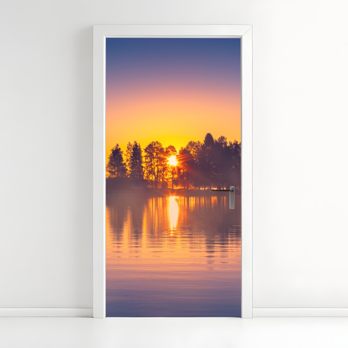 Türaufkleber nebliger sonnuntergang am see – Wallnifity®