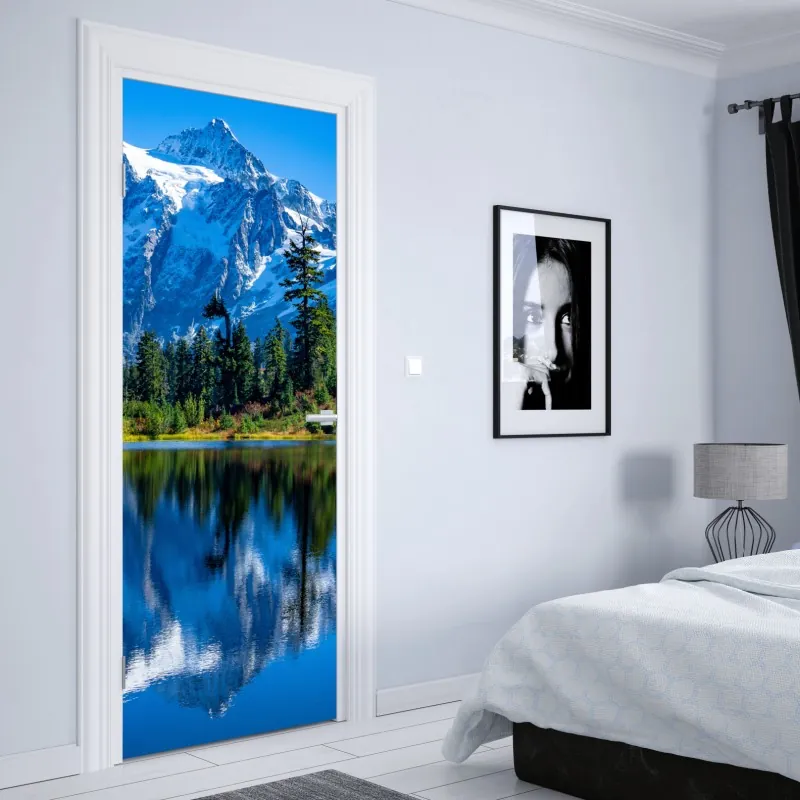 Türaufkleber goldene magnolie auf türkisfarbenem hintergrund – Wallnifity®