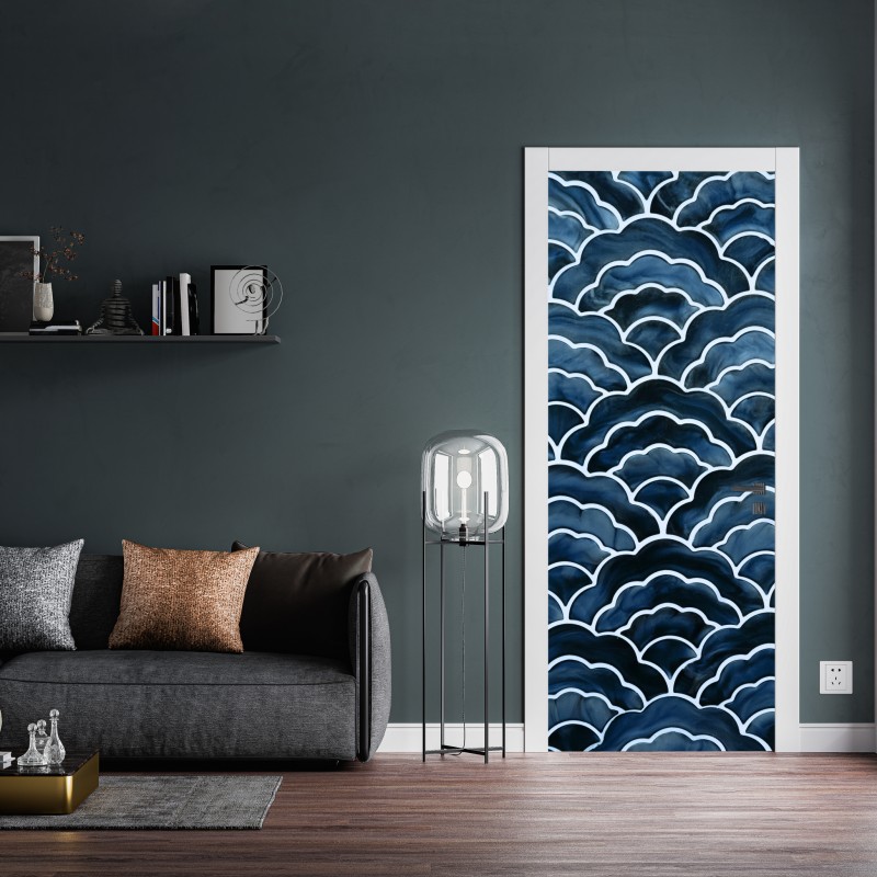 Türaufkleber leuchtende lila-blaue abstrakte 3d-formen – Wallnifity®