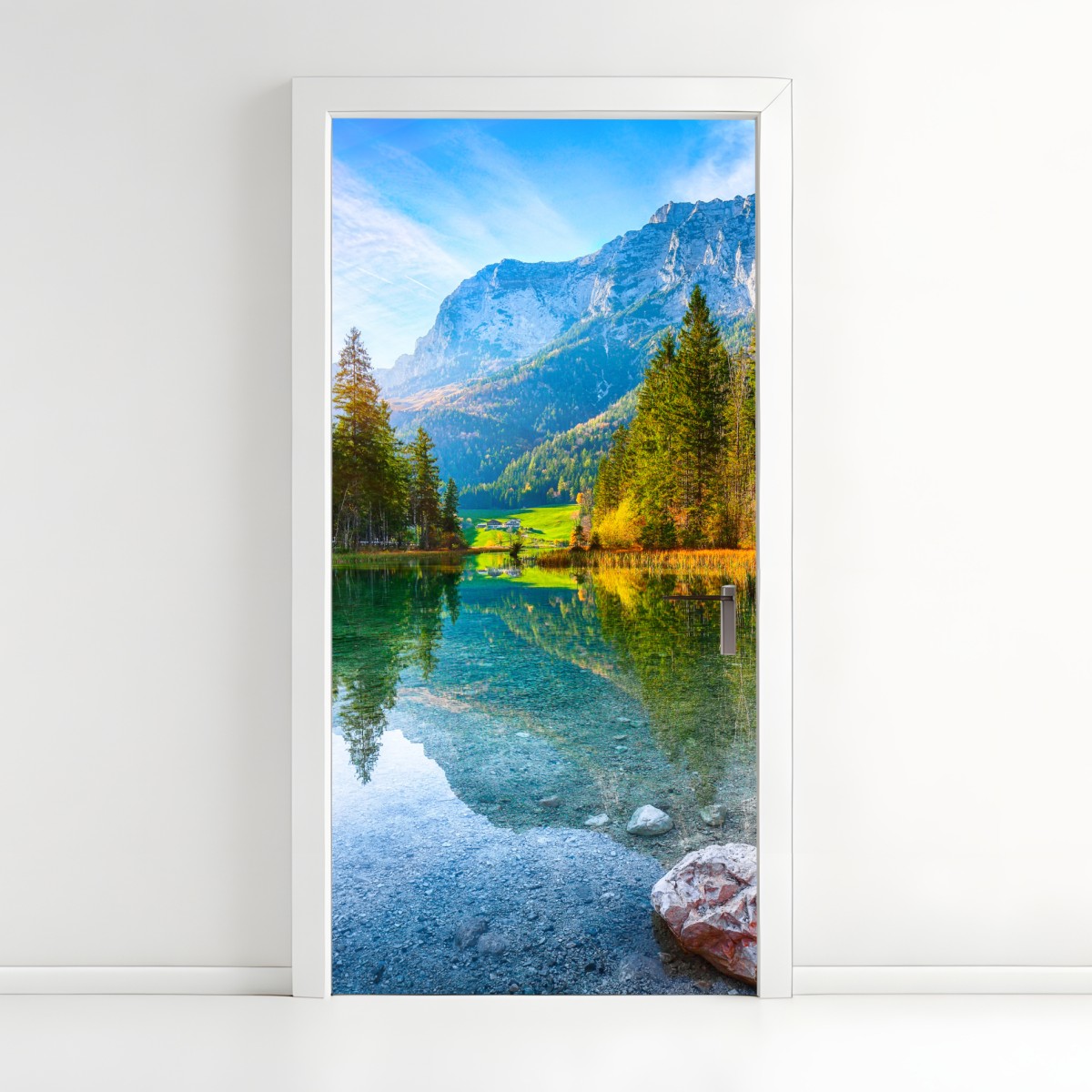 Türaufkleber Hintersee herbstliche see- und bergspiegelung – Wallnifity®