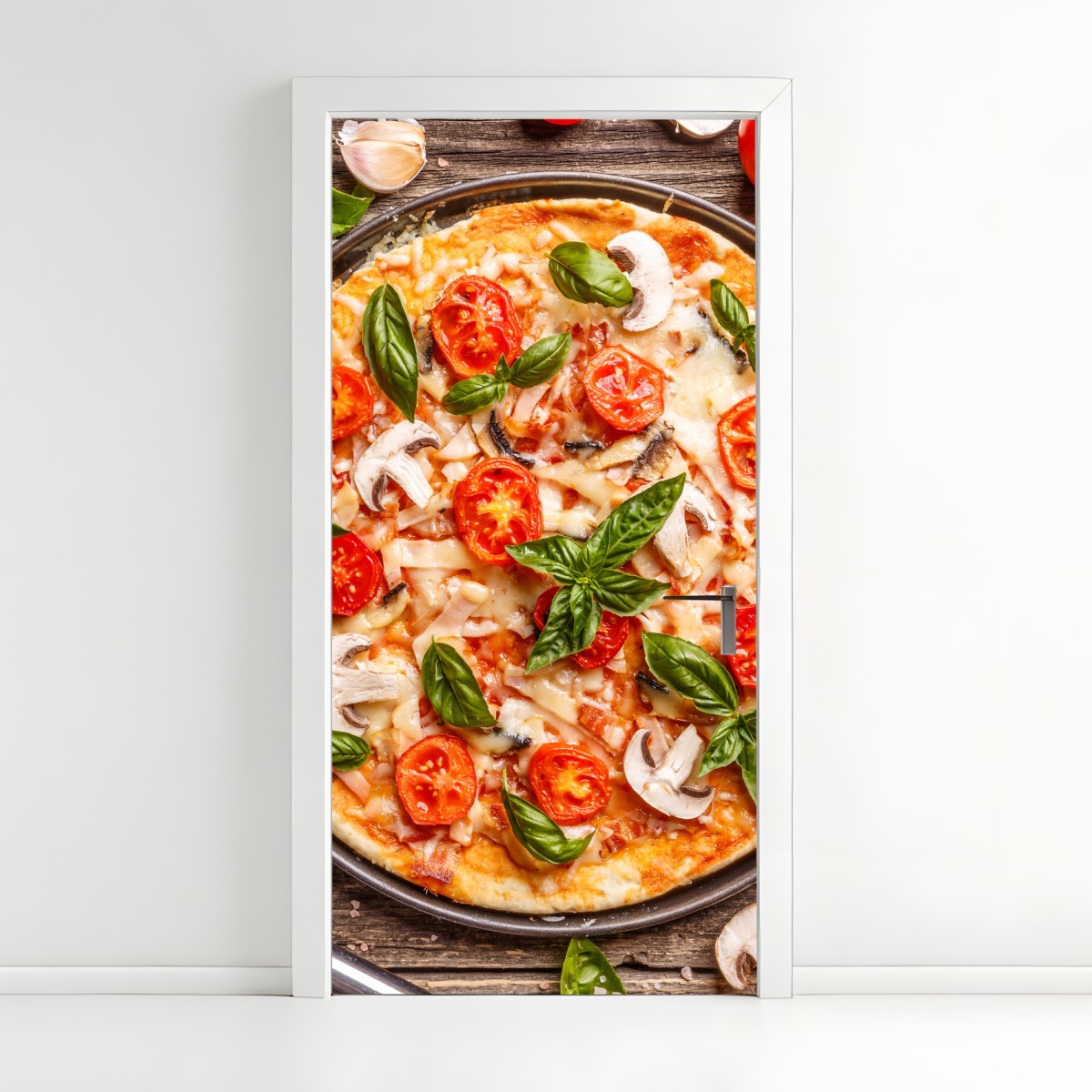 Türaufkleber frische pizza mit basilikum und cherrytomaten – Wallnifity®