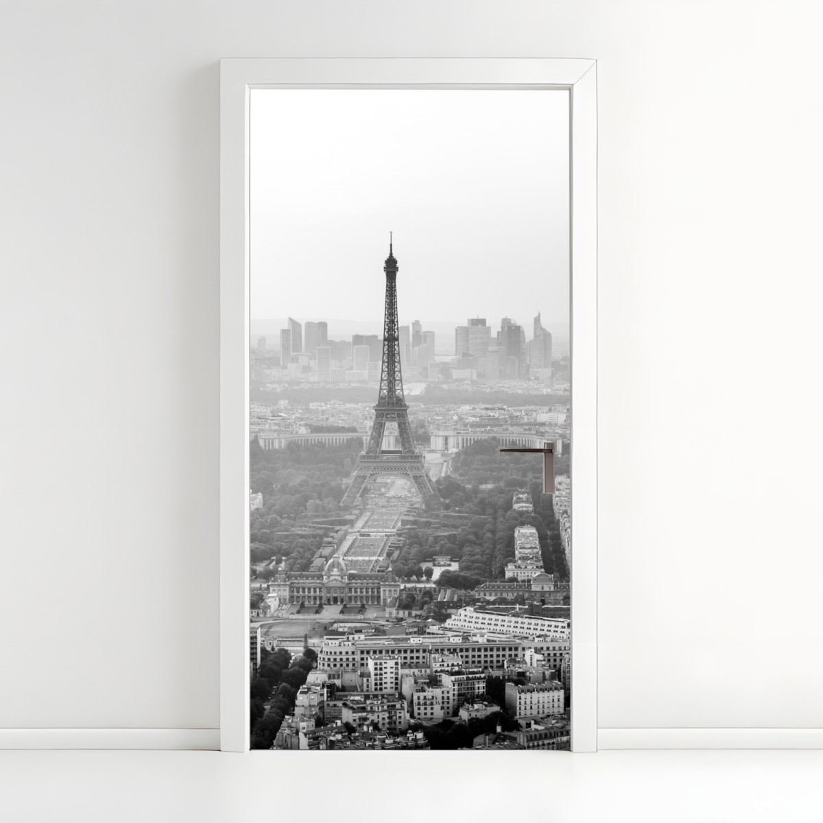 Türaufkleber elegante Eiffelturm luftaufnahme in graustufen – Wallnifity®