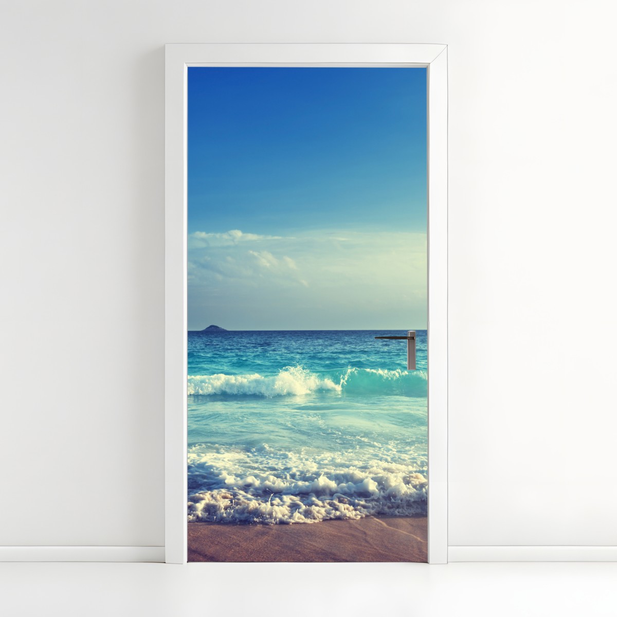 Türaufkleber strand auf den Seychellen bei sonnenuntergang – Wallnifity®