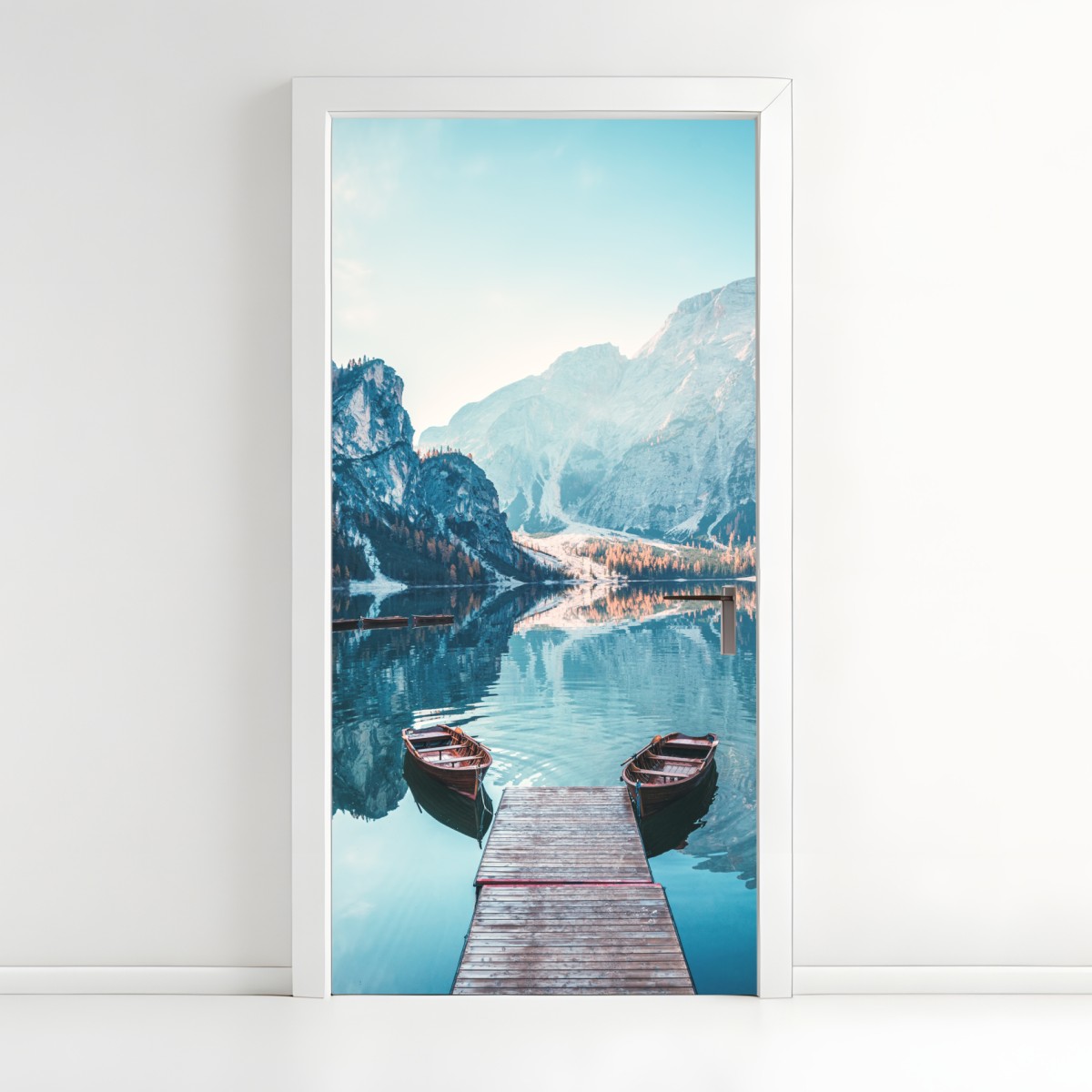 Türaufkleber ruhiger morgen am Pragser Wildsee, Dolomiten – Wallnifity®